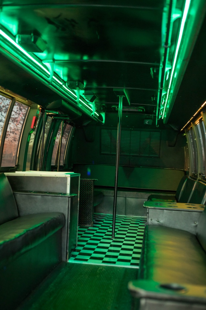 Orange Party Bus (Interior, Rear, Green Lighting, View 1)