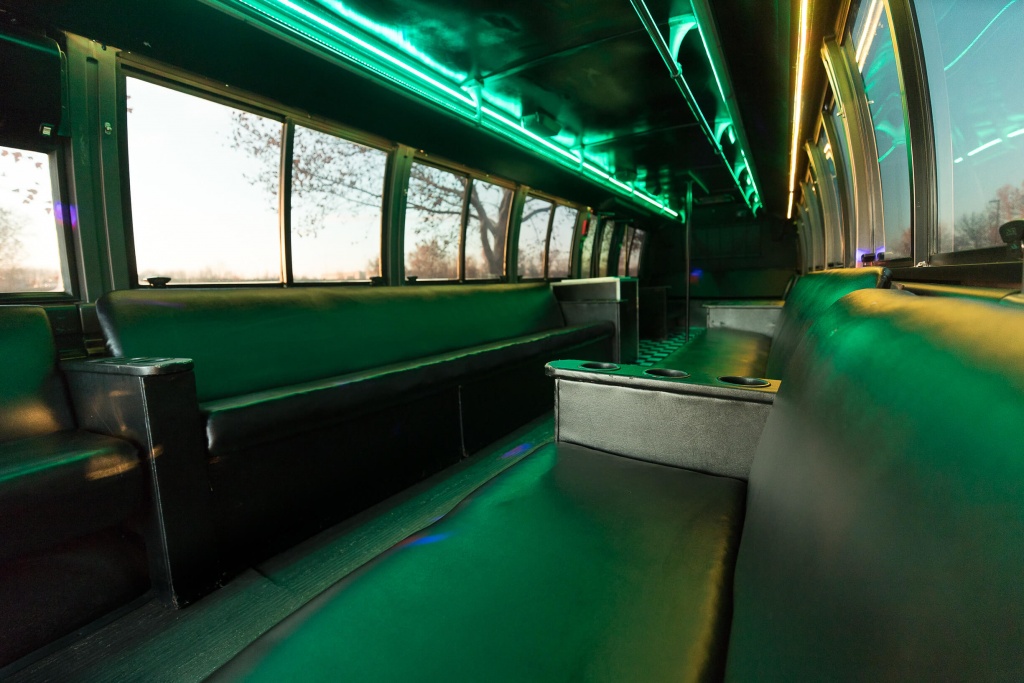 Orange Party Bus (Interior, Rear, Green Lighting, View 2)